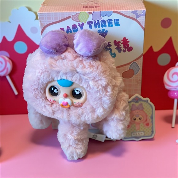 Baby Three Magic Mirror Ah-Mo Plush Toy Pink Bunny Ears Pacifier - Picture 1 of 3